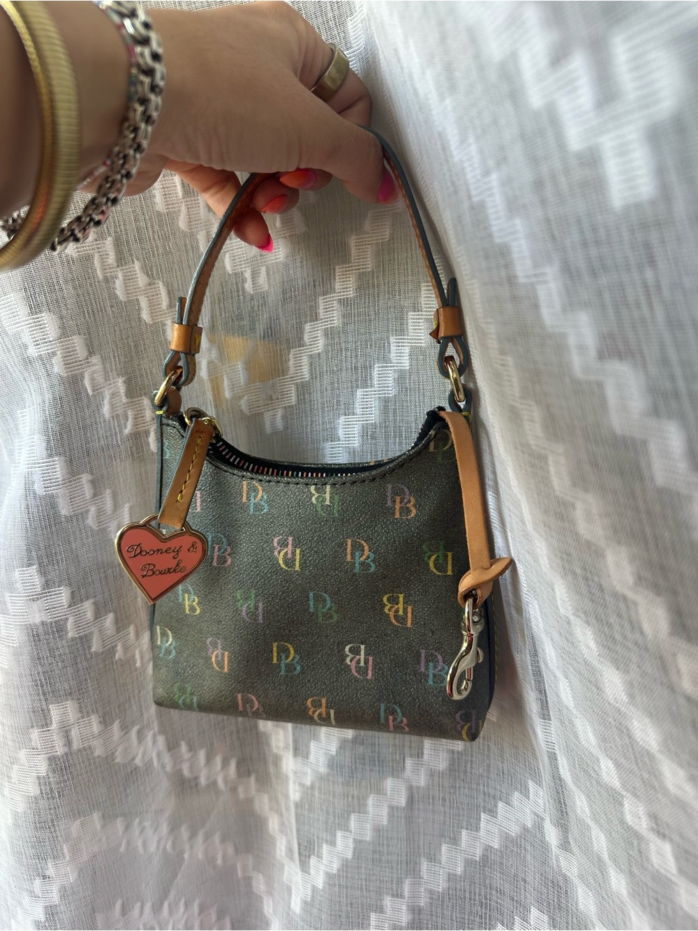 Dooney & Bourke Multicolor DB Mini Hobo logo bag with Tan Trim - Picture 2 of 7